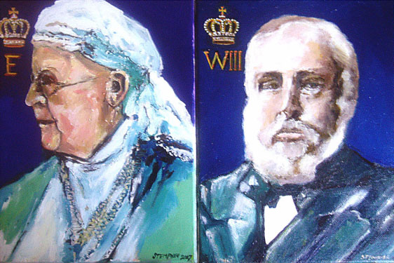 Olieverf op doek . 2 x 20 cm x 30 cm.Dubbelportret Koningin Emma en Koning Willem 3
