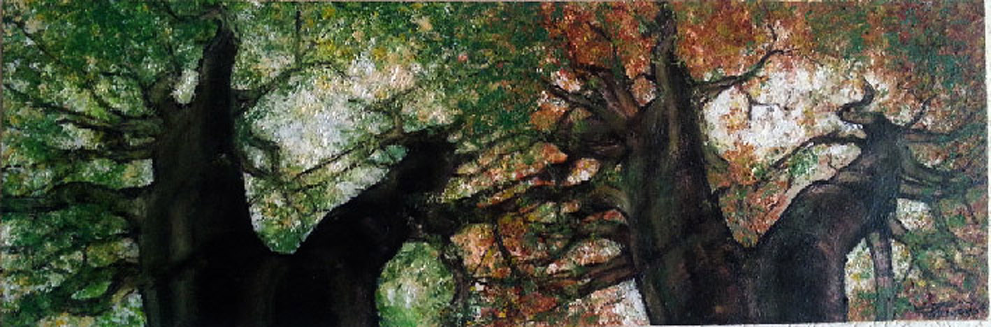 Olieverf op doek  30 x 80 cm Lente Herfst