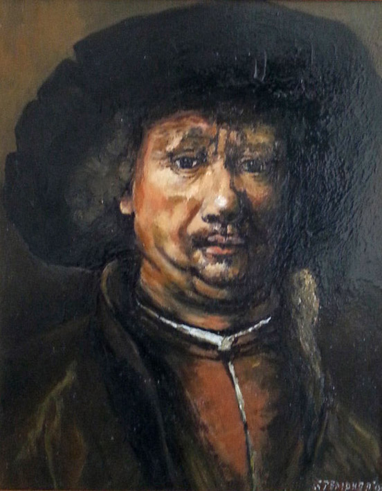 portretten arttrouvee Olieverf op doek  50 cm x 60 cm . Zelfportret naar Rembrandt. afb. 3