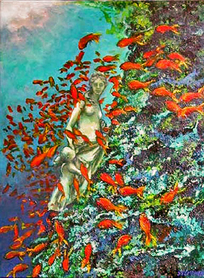 Olieverf op doek   70 cm  x  90 cm 'klassieke fantasie' Surrealisme afbeelding 6