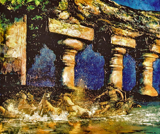 Olieverf op doek   70 cm  x  90 cm 'klassieke fantasie' Surrealisme afbeelding 3