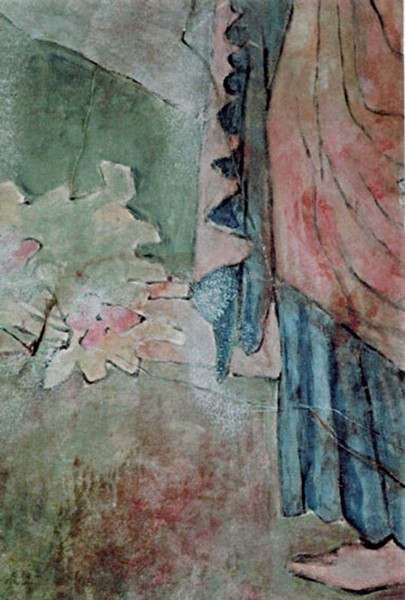 Wand decoratie . Detail fresco bewerking op gipsen ondergrond
